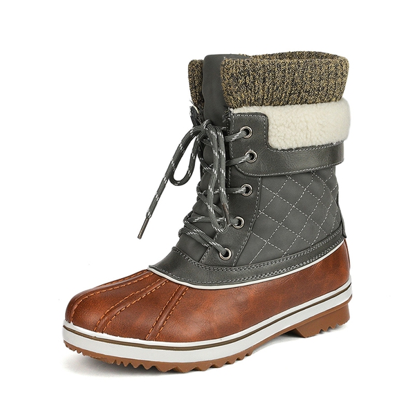Mid Calf Lace Up Snow Boots - TAN KHAKI -  0